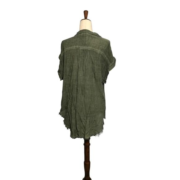 Umgee Green Button-Up Frayed Hem High Low Women's Top MED - Picture 4 of 8